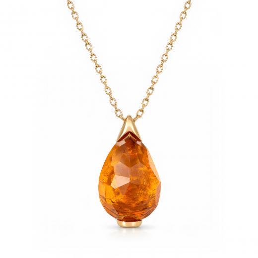 Drop Collection Gold Necklace with Bright Orange Stones