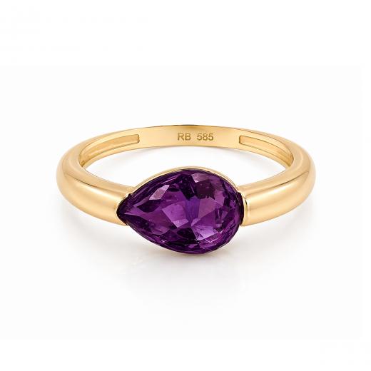 Drop Collection Purple Stone Gold Ring