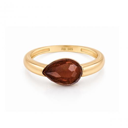 Drop Collection Dark Brown Stone Gold Ring
